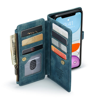 For iPhone 11 CaseMe-C30 PU + TPU Multifunctional Horizontal Flip Leather Case with Holder & Card Slot & Wallet & Zipper Pocket (Blue) - iPhone 11 Cases by CaseMe | Online Shopping UK | buy2fix