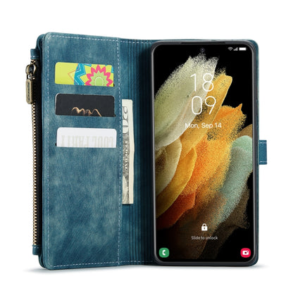 For Samsung Galaxy S21 Ultra 5G CaseMe-C30 PU + TPU Multifunctional Horizontal Flip Leather Case with Holder & Card Slot & Wallet & Zipper Pocket(Blue) - Galaxy S21 Ultra 5G Cases by CaseMe | Online Shopping UK | buy2fix