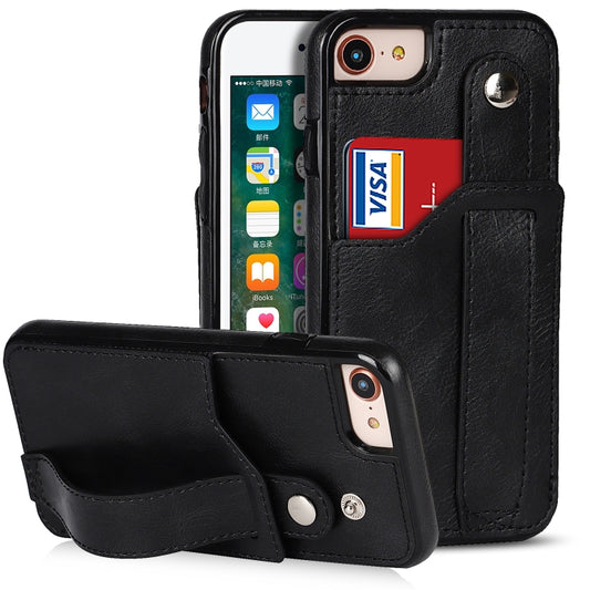 For iPhone SE 2022 / SE 2020 / 8 / 7 Crazy Horse Texture Leather Back Case with Card Slot & Wrist Strap(Black) - iPhone SE 2022 / 2020 / 8 / 7 Cases by buy2fix | Online Shopping UK | buy2fix