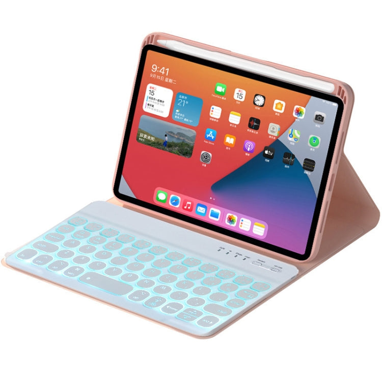 HY006D Round Keys Detachable Bluetooth Keyboard Leather Tablet Case with Colorful Backlight & Holder for iPad mini 6(Pink) - For iPad mini by buy2fix | Online Shopping UK | buy2fix