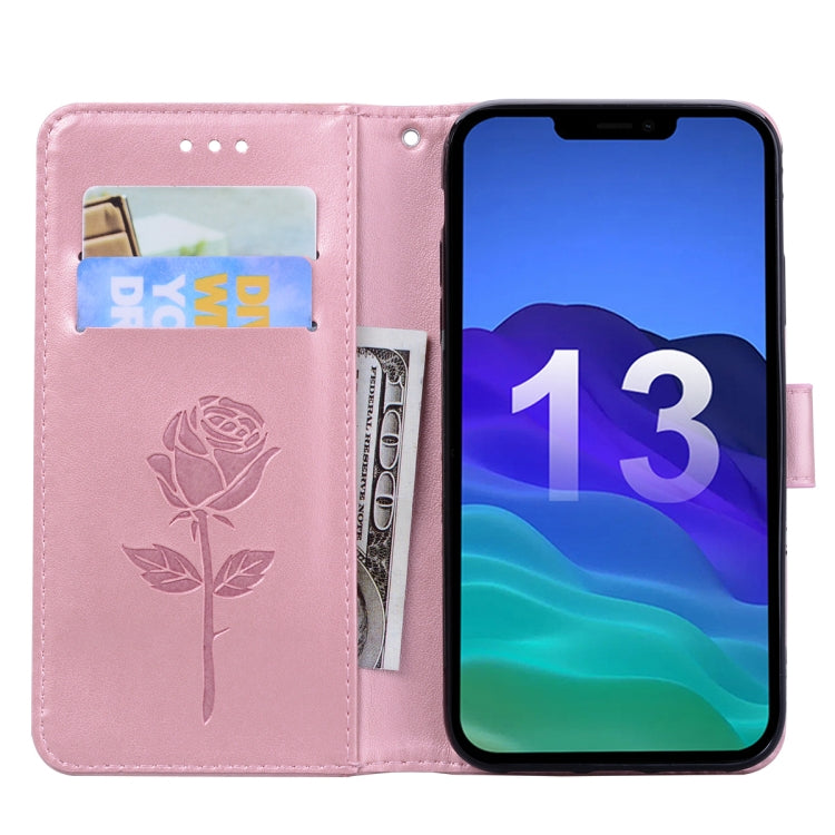 For iPhone 13 Rose Embossed Horizontal Flip PU Leather Case with Holder & Card Slots & Wallet(Rose Gold) - iPhone 13 Cases by buy2fix | Online Shopping UK | buy2fix