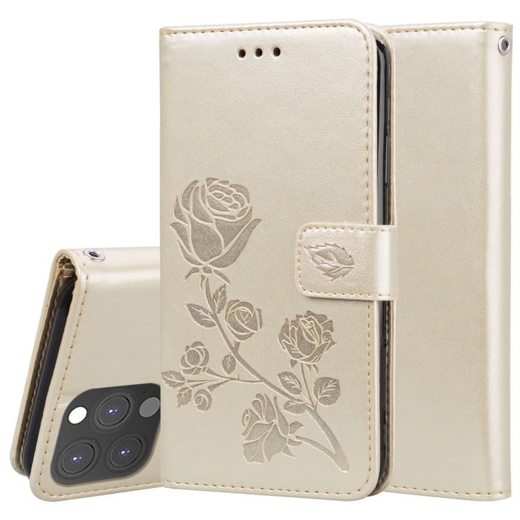 For iPhone 13 Pro Rose Embossed Horizontal Flip PU Leather Case with Holder & Card Slots & Wallet (Gold) - iPhone 13 Pro Cases by buy2fix | Online Shopping UK | buy2fix