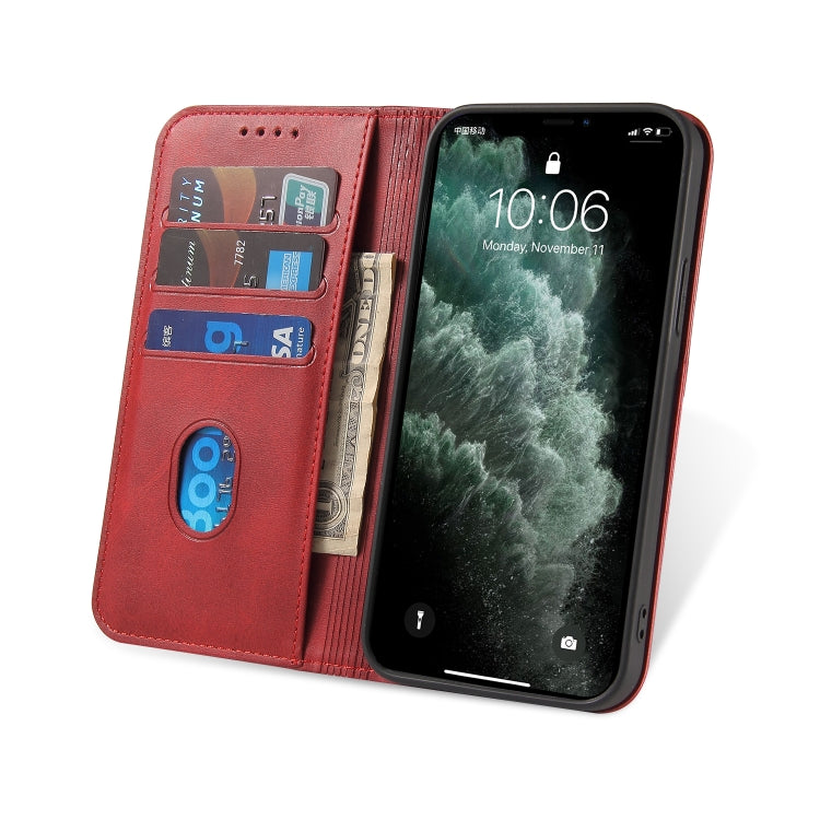 For iPhone 12 / 12 Pro Calf Texture Magnetic Horizontal Flip Leather Case with Holder & Card Slots & Wallet(Red) - iPhone 12 / 12 Pro Cases by buy2fix | Online Shopping UK | buy2fix