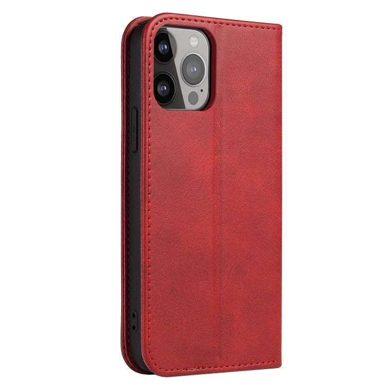 For iPhone 12 Pro Max Calf Texture Magnetic Horizontal Flip Leather Case with Holder & Card Slots & Wallet(Red) - iPhone 12 Pro Max Cases by buy2fix | Online Shopping UK | buy2fix