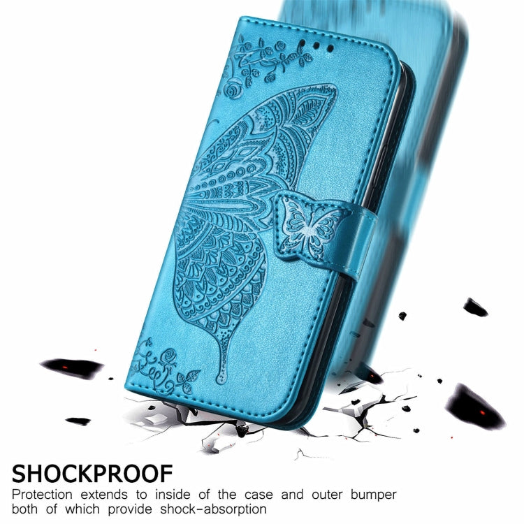 For Blackview A100 Butterfly Love Flower Embossed Horizontal Flip Leather Case with Holder & Card Slots & Wallet & Lanyard(Blue) - More Brand by buy2fix | Online Shopping UK | buy2fix