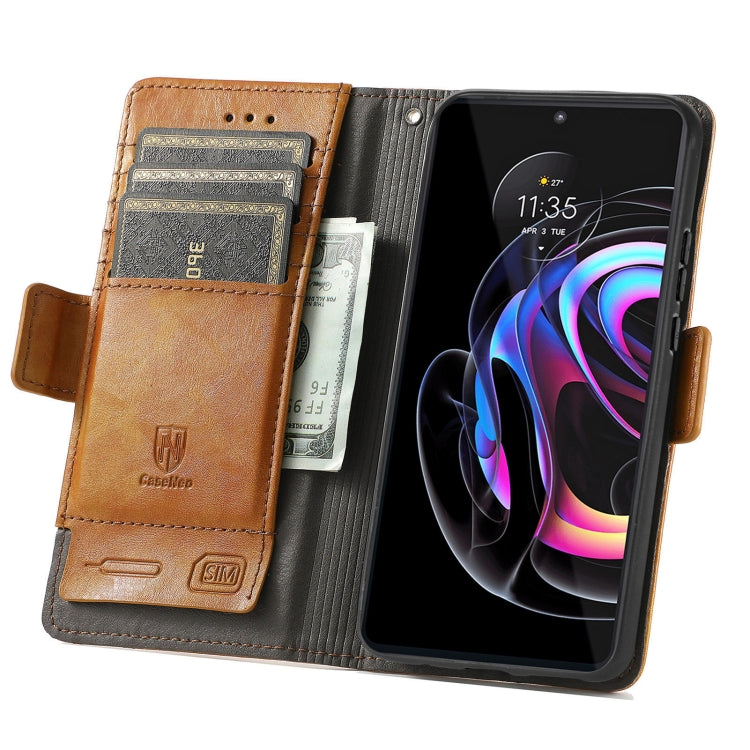 For Motorola Edge 20 Pro CaseNeo Business Splicing Dual Magnetic Buckle Horizontal Flip PU Leather Case with Holder & Card Slots & Wallet(Khaki) - Motorola Cases by buy2fix | Online Shopping UK | buy2fix