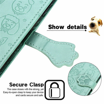 For Motorola Moto Edge 20 Lite Lovely Cat and Dog Embossing Pattern Horizontal Flip Leather Case , with Holder & Card Slots & Wallet & Cartoon Clasp & Lanyard(Green) - Motorola Cases by buy2fix | Online Shopping UK | buy2fix