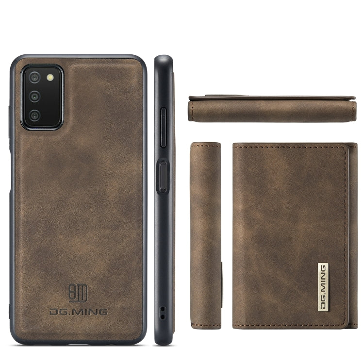 For Samsung Galaxy A03s 166mm DG.MING M1 Series 3-Fold Multi Card Wallet  Back Cover Shockproof Case with Holder Function(Coffee) - Galaxy Phone Cases by DG.MING | Online Shopping UK | buy2fix