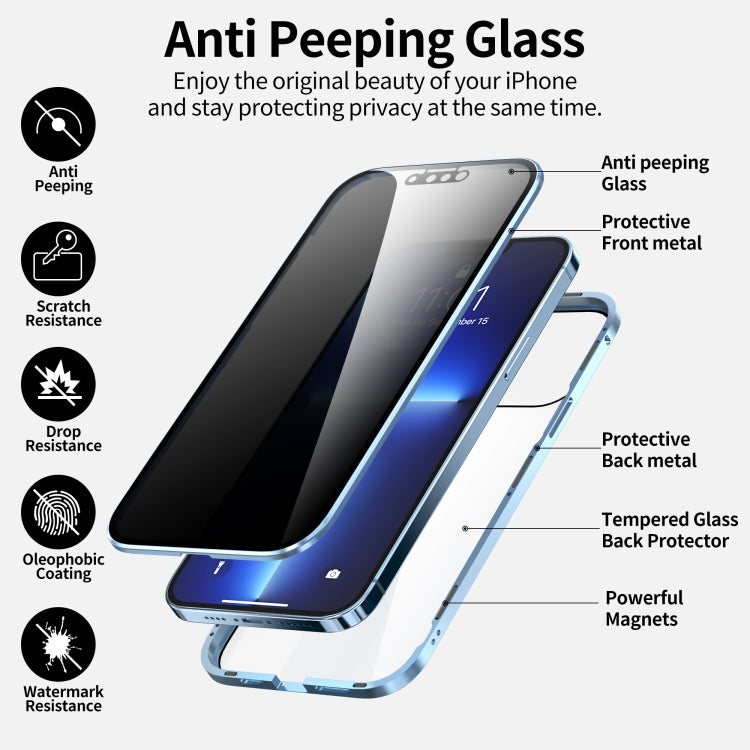 For iPhone 13 Pro Anti-peeping Magnetic Metal Frame Double-sided Tempered Glass Phone Case (Silver) - iPhone 13 Pro Cases by buy2fix | Online Shopping UK | buy2fix