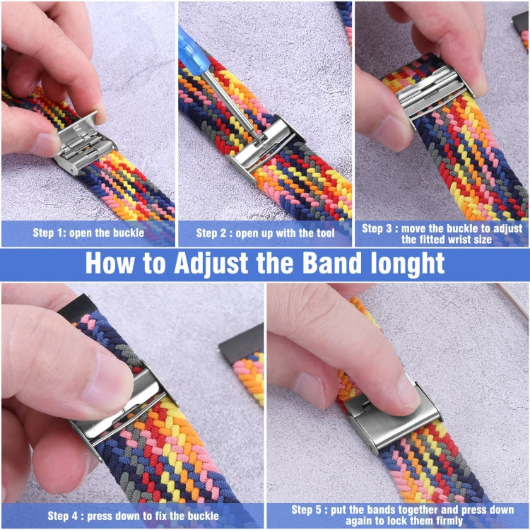 22mm Universal Metal Buckle Nylon Braided Watch Band(W Blue White) - 22mm Bands by buy2fix | Online Shopping UK | buy2fix