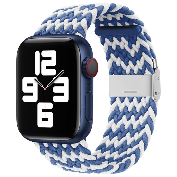 Nylon Braid One Buckle Watch Band For Apple Watch Series 9&8&7 41mm / SE 3&SE 2&6&SE&5&4 40mm / 3&2&1 38mm(W Blue White) - Watch Bands by buy2fix | Online Shopping UK | buy2fix