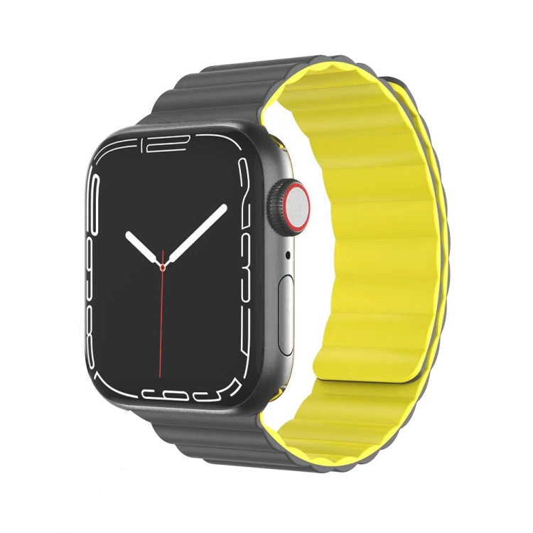 Mutural Moran Series Liquid Silicone Magnetic Strap Watch Band For Apple Watch Ultra 49mm&Watch Ultra 2 49mm / Series 9&8&7 45mm / SE 3&SE 2&6&SE&5&4 44mm / 3&2&1 42mm(Grey + Yellow) - Watch Bands by Mutural | Online Shopping UK | buy2fix