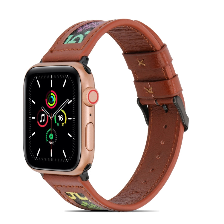 Genuine Leather + GD Knitting Watch Band for Apple Watch Series 9&8&7 41mm / SE 3&SE 2&6&SE&5&4 40mm / 3&2&1 38mm(Brown) - Watch Bands by buy2fix | Online Shopping UK | buy2fix