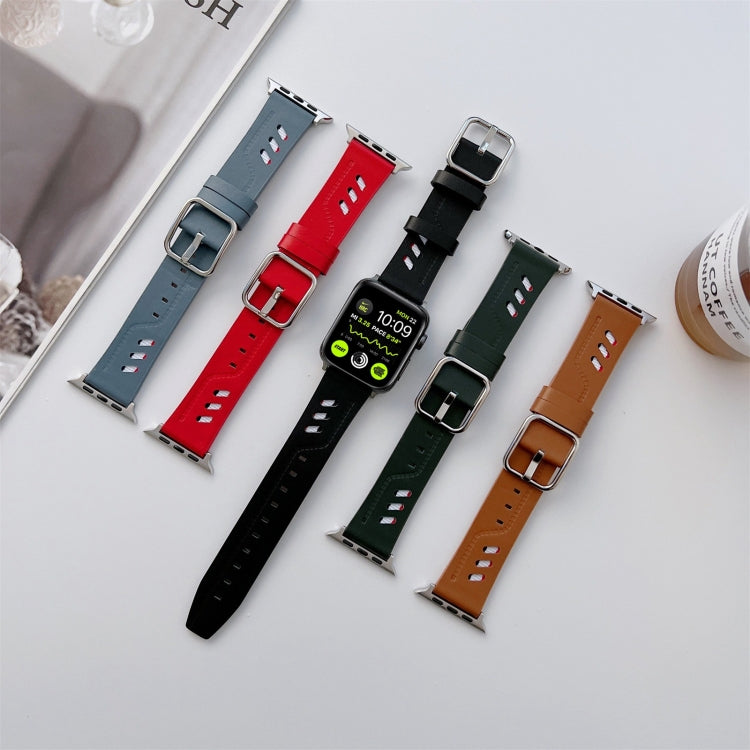 Genuine Leather Nylon Watch Band For Apple Watch Ultra 49mm&Watch Ultra 2 49mm / Series 9&8&7 45mm / SE 3&SE 2&6&SE&5&4 44mm / 3&2&1 42mm(Red) - Watch Bands by buy2fix | Online Shopping UK | buy2fix