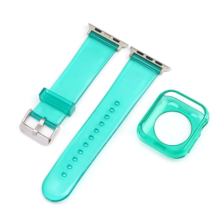 Jelly Watch Band + Case For Apple Watch Ultra 49mm&Watch Ultra 2 49mm / Series 9&8&7 45mm / SE 3&SE 2&6&SE&5&4 44mm / 3&2&1 42mm(Blue Green) - Watch Bands by buy2fix | Online Shopping UK | buy2fix