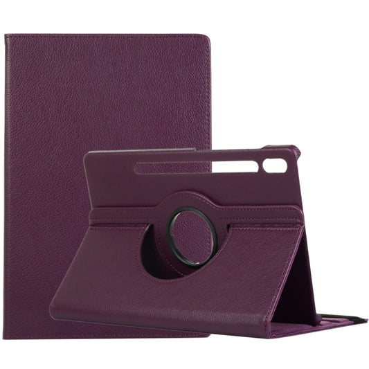 For Samsung Galaxy Tab S8 Ultra 360 Degrees Rotation Holder Litchi Leather Tablet Case(Purple) - Other Galaxy Tab PC by buy2fix | Online Shopping UK | buy2fix