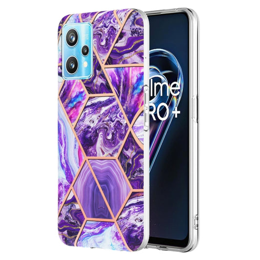 For OPPO Realme 9 Pro+ 5G Electroplating IMD Splicing Marble TPU Phone Case(Dark Purple) - Realme Cases by buy2fix | Online Shopping UK | buy2fix