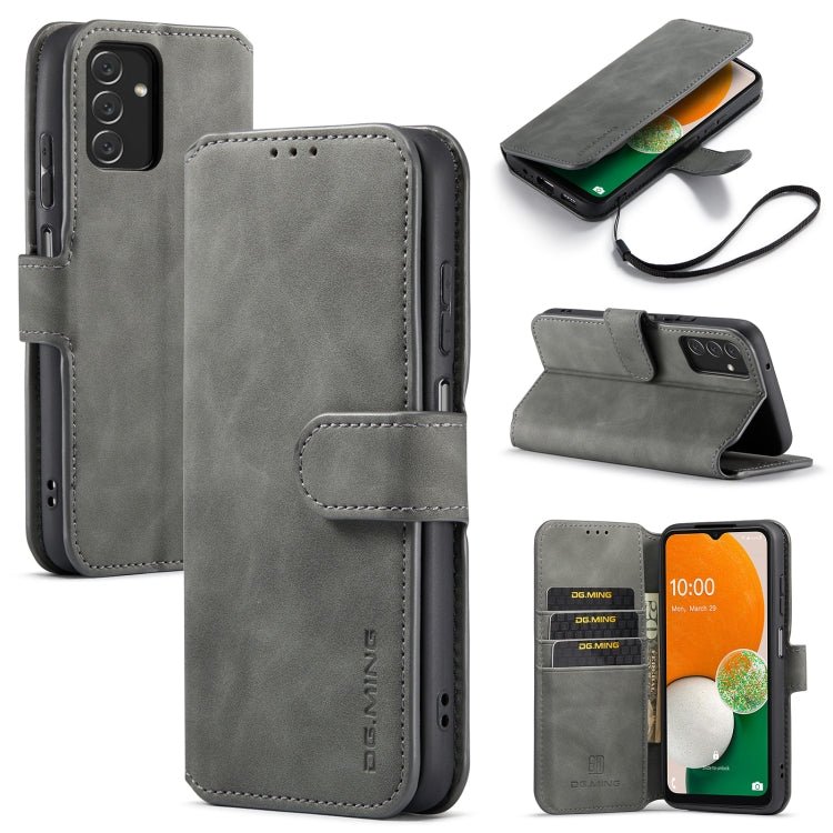 For Samsung Galaxy A13 4G DG.MING Retro Oil Edge Flip Leather Phone Case(Grey) - Galaxy Phone Cases by DG.MING | Online Shopping UK | buy2fix