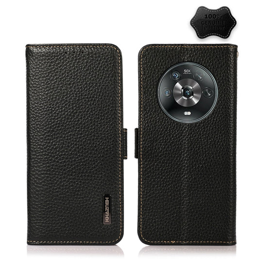 For Honor Magic 4 KHAZNEH Side-Magnetic Litchi Genuine Leather RFID Phone Case(Black) - Honor Cases by buy2fix | Online Shopping UK | buy2fix