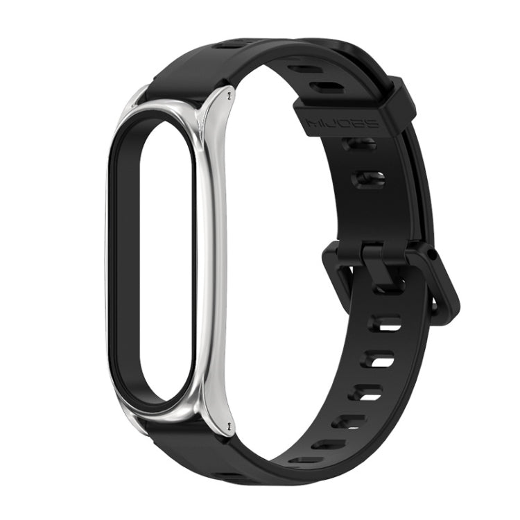 For Xiaomi Mi Band 6 / 5 / 4 / 3 Mijobs Flat Hole Silicone Watch Band, Style:Plus Case(Black+Silver) - Watch Bands by MIJOBS | Online Shopping UK | buy2fix