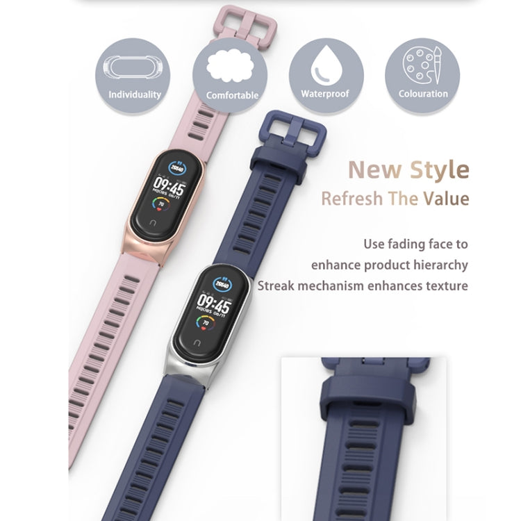 For Xiaomi Mi Band 6 / 5 / 4 / 3 Mijobs Flat Hole Silicone Watch Band, Style:Plus Case(Grey+Silver) - Watch Bands by MIJOBS | Online Shopping UK | buy2fix