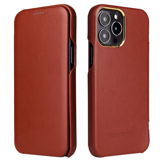 For iPhone 13 Fierre Shann Magnetic Genuine Leather Phone Case(Brown) - iPhone 13 Cases by FIERRE SHANN | Online Shopping UK | buy2fix