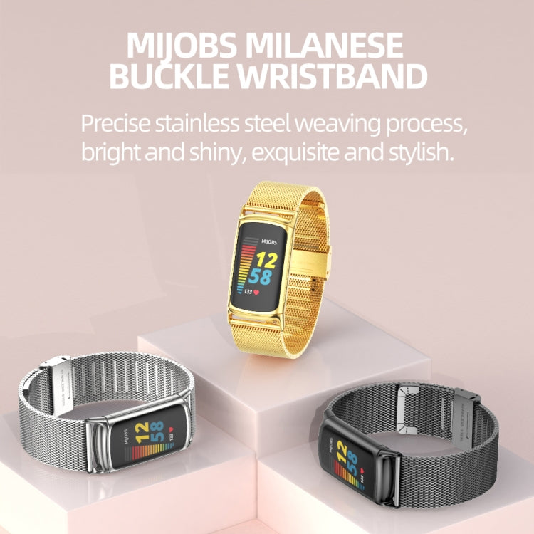 For Fitbit Charge5 Mijobs Milan Buckle Stainless Steel Metal Watch Band(Gold) - Watch Bands by MIJOBS | Online Shopping UK | buy2fix