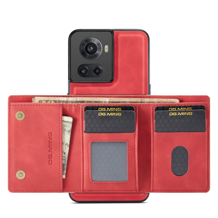 For OnePlus Ace/10R DG.MING M1 Series 3-Fold Multi Card Wallet + Magnetic Phone Case(Red) - OnePlus Cases by DG.MING | Online Shopping UK | buy2fix