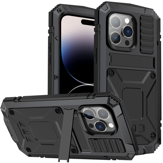 For iPhone 14 Pro R-JUST Shockproof Waterproof Dust-proof Case with Holder(Black) - iPhone 14 Pro Cases by R-JUST | Online Shopping UK | buy2fix
