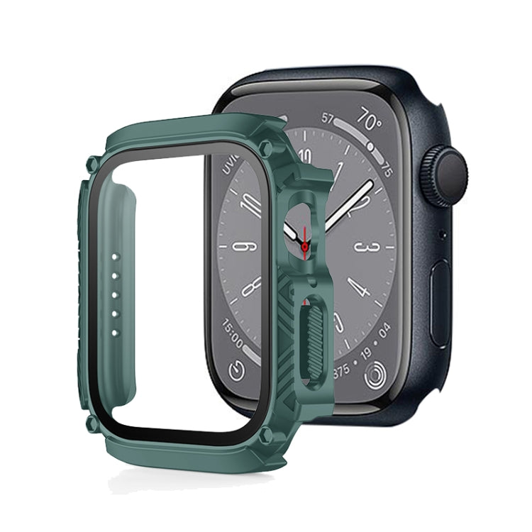 Screen Tempered Glass Film Armor Waterproof Watch Case For Apple Watch Series 8&7 45mm(Green) - Watch Cases by buy2fix | Online Shopping UK | buy2fix