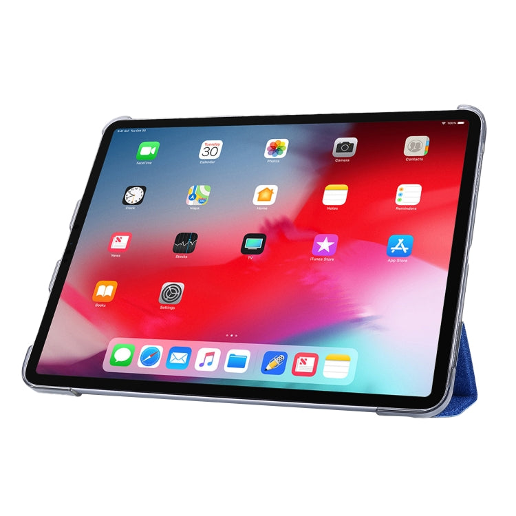 For iPad Air 13 2024 / Pro 12.9 2020 TPU Silk Texture Three-fold Horizontal Flip Leather Tablet Case with Holder(Blue) - iPad Pro 12.9 (2020) Cases by buy2fix | Online Shopping UK | buy2fix