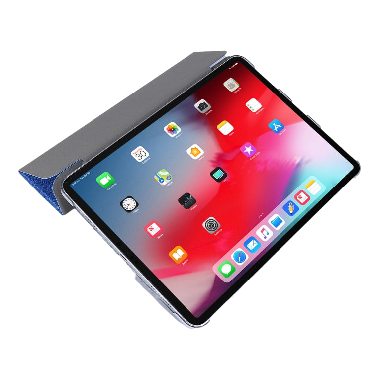 For iPad Air 13 2024 / Pro 12.9 2020 TPU Silk Texture Three-fold Horizontal Flip Leather Tablet Case with Holder(Blue) - iPad Pro 12.9 (2020) Cases by buy2fix | Online Shopping UK | buy2fix