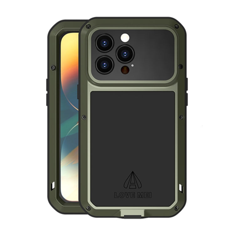 For iPhone 14 Pro Max LOVE MEI Metal Shockproof Life Waterproof Dustproof Phone Case(Army Green) - iPhone 14 Pro Max Cases by LOVE MEI | Online Shopping UK | buy2fix