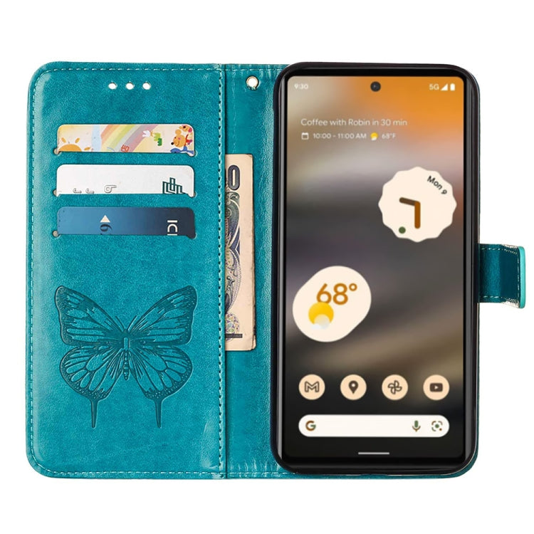 For Google Pixel 7a Embossed Butterfly Flip Leather Phone Case(Blue) - Google Cases by buy2fix | Online Shopping UK | buy2fix