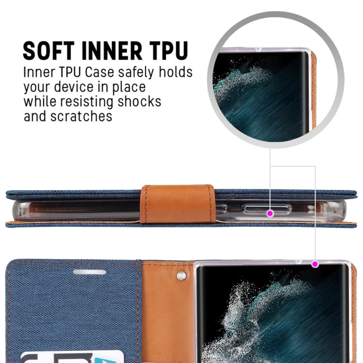 For Samsung Galaxy S23 Ultra 5G GOOSPERY CANVAS DIARY Fabric Texture Flip Leather Phone Case(Navy Blue) - Galaxy S23 Ultra 5G Cases by GOOSPERY | Online Shopping UK | buy2fix