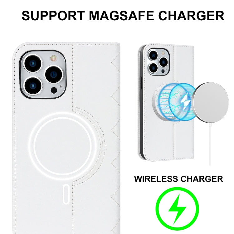 For iPhone 12 / 12 Pro Rhombic MagSafe RFID Anti-Theft Wallet Leather Phone Case(White) - iPhone 12 / 12 Pro Cases by buy2fix | Online Shopping UK | buy2fix