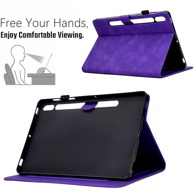 For Samsung Galaxy Tab S7 / S8 Peony Butterfly Embossed Leather Smart Tablet Case(Purple) - Galaxy Tab S7 by buy2fix | Online Shopping UK | buy2fix