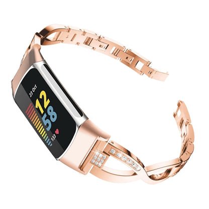 For Fitbit Charge 5 Diamond Metal Watch Band(Rose Gold) - Watch Bands by buy2fix | Online Shopping UK | buy2fix