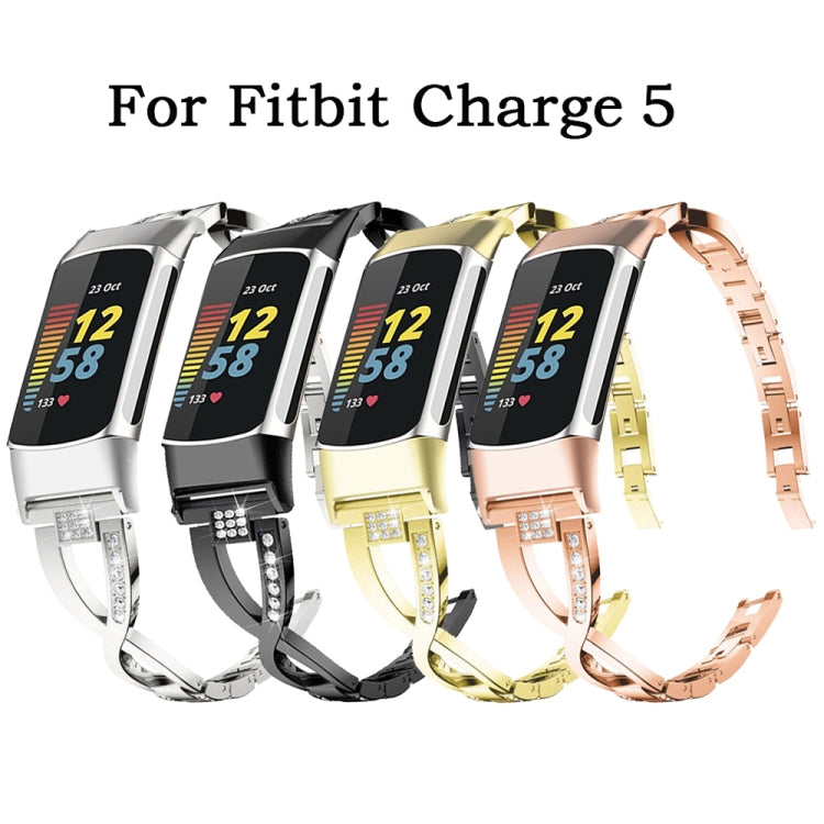 For Fitbit Charge 5 Diamond Metal Watch Band(Gold) - Watch Bands by buy2fix | Online Shopping UK | buy2fix