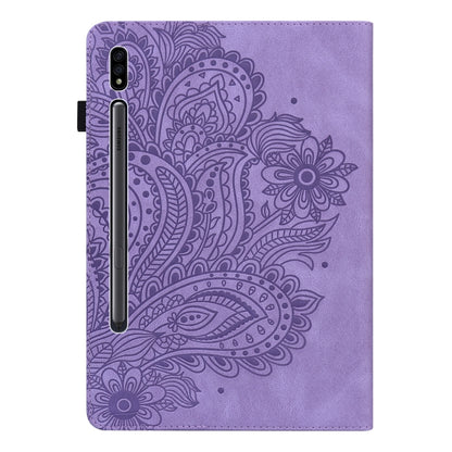 For Samsung Galaxy Tab S9 / S9 FE Peacock Embossed Pattern Leather Tablet Case(Purple) - Galaxy Tab S9 Cases by buy2fix | Online Shopping UK | buy2fix