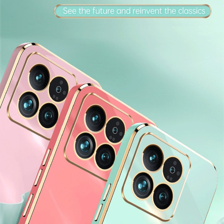 For Xiaomi 14 Pro XINLI Straight Edge 6D Electroplate TPU Phone Case with Ring Holder(Mint Green) - 14 Pro Cases by XINLI | Online Shopping UK | buy2fix