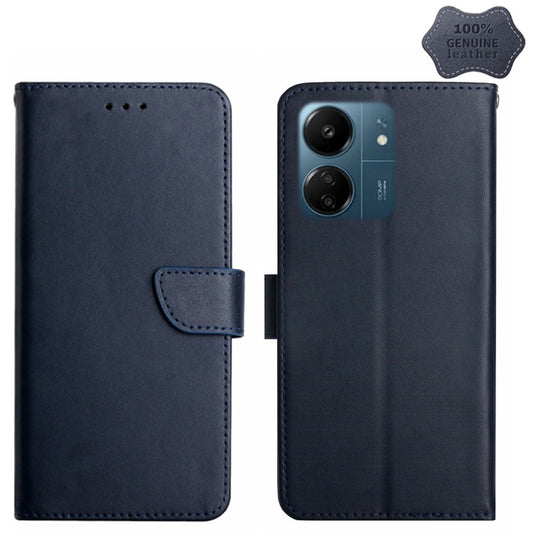 For Xiaomi Redmi 13C 4G Genuine Leather Fingerprint-proof Flip Phone Case(Blue) - 13C Cases by buy2fix | Online Shopping UK | buy2fix