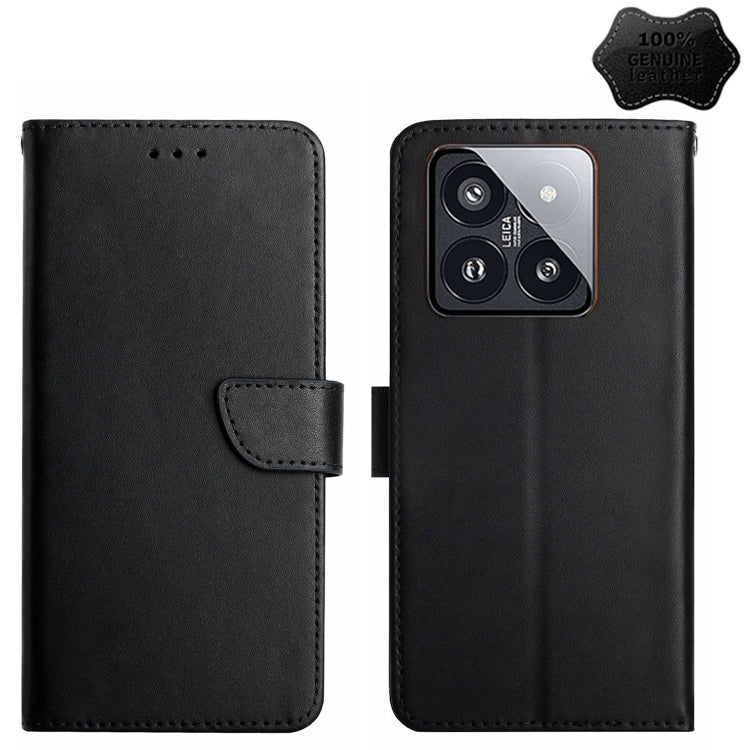 For Xiaomi 14 Genuine Leather Fingerprint-proof Flip Phone Case(Black) - 14 Cases by buy2fix | Online Shopping UK | buy2fix