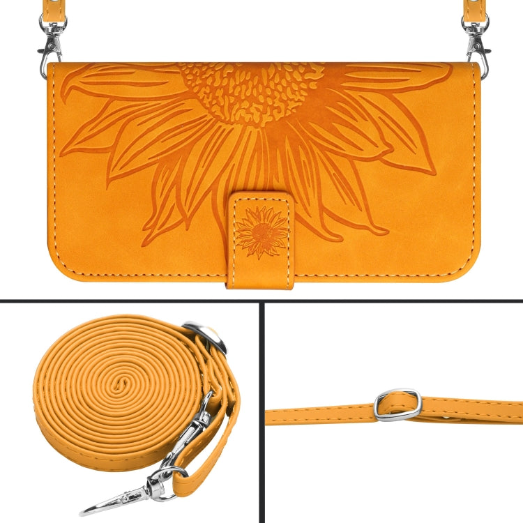 For Xiaomi Redmi 12 5G Skin Feel Sun Flower Embossed Flip Leather Phone Case with Lanyard(Yellow) - Xiaomi Cases by buy2fix | Online Shopping UK | buy2fix