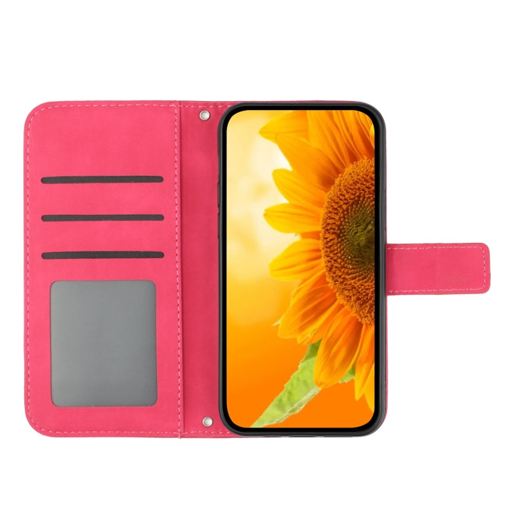For Xiaomi Redmi Note 13 4G Global Skin Feel Sun Flower Embossed Flip Leather Phone Case with Lanyard(Rose Red) - Note 13 Cases by buy2fix | Online Shopping UK | buy2fix