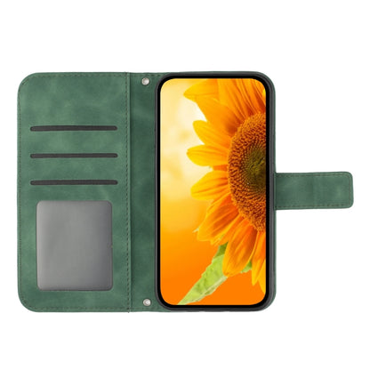 For Xiaomi Redmi Note 13 4G Global Skin Feel Sun Flower Embossed Flip Leather Phone Case with Lanyard(Green) - Note 13 Cases by buy2fix | Online Shopping UK | buy2fix