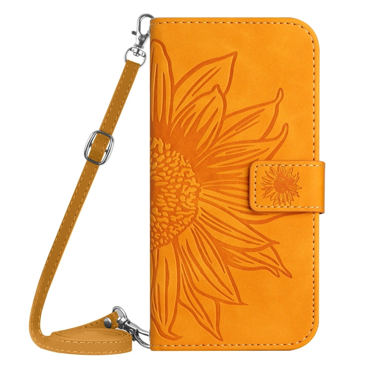 For Xiaomi Redmi Note 13 4G Global Skin Feel Sun Flower Embossed Flip Leather Phone Case with Lanyard(Yellow) - Note 13 Cases by buy2fix | Online Shopping UK | buy2fix