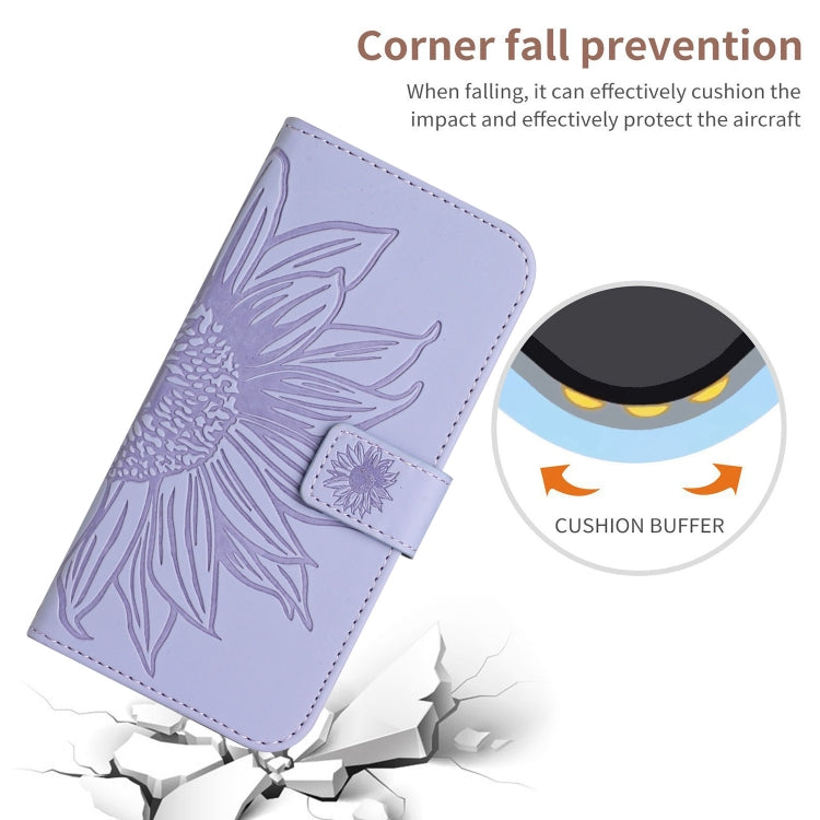 For Xiaomi Redmi Note 13 4G Global Skin Feel Sun Flower Embossed Flip Leather Phone Case with Lanyard(Purple) - Note 13 Cases by buy2fix | Online Shopping UK | buy2fix