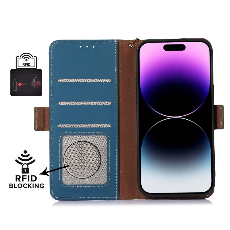 For Xiaomi Redmi Note 13 4G Genuine Leather Magnetic RFID Leather Phone Case(Blue) - Note 13 Cases by buy2fix | Online Shopping UK | buy2fix