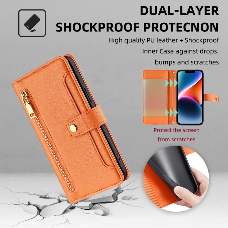 For Xiaomi Redmi Note 13 5G Sheep Texture Cross-body Zipper Wallet Leather Phone Case(Orange) - Note 13 Cases by buy2fix | Online Shopping UK | buy2fix